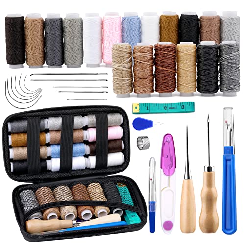 BUTUZE Upholstery Repair Kit, Leather Sewing Kit, Sewing Thread, Waxed Thread, Heavy Duty Hand Sewing Needles, Sewing Awl, Heavy Duty Sewing Kit for Car Carpet Sofa Shoe - size: 37 Pcs