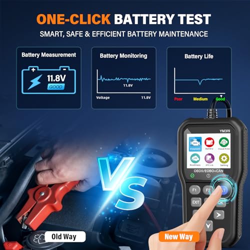 BluSon YM319 OBD2 Scanner Diagnostic Tool with Battery Tester, Check Engine Fault Code Reader with Live Data, Cloud Printing, DTC Lookup, Freeze Frame, Scan Tool for All OBDII Protocol Cars Since 1996 - color: Black