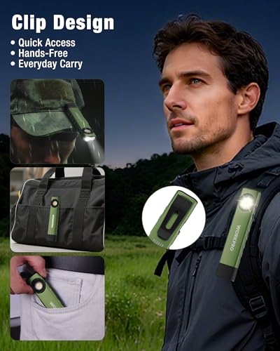 WORKPRO Rechargeable Flashlight, Magnetic EDC Flashlight Rechargeable, Flat Pocket Flashlight with UV Light, Slim LED Flashlight for Camping, Garage, Car Repair and Emergency-Green - color: Green