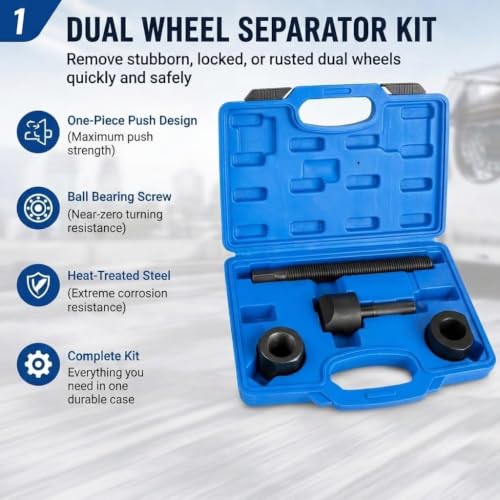 Dual Wheel Separator Tool Dually Wheel Separator for Stuck Hub Removal, Heavy Duty Wheel Separator Tool Hub Puller Fit for Truck Bus Van Trailer, One-Piece Pusher Ball Bearing Driven Kit