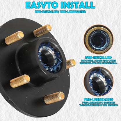 3500LB Trailer Hub Kit 5x4.5 Bolt Pattern with Bearing Dust Caps & Pre-Greased for #84 Spindle - color: Black-20