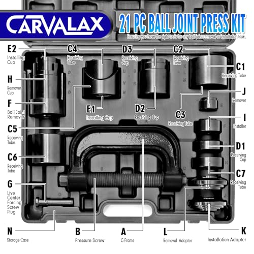 CARVALAX 21-Piece Ball Joint Press Kit | Ball Joint Removal Tool Kit w/Universal Adapters and Sockets for Most 2WD/4WD Cars, Trucks and SUVs - size: 21PC