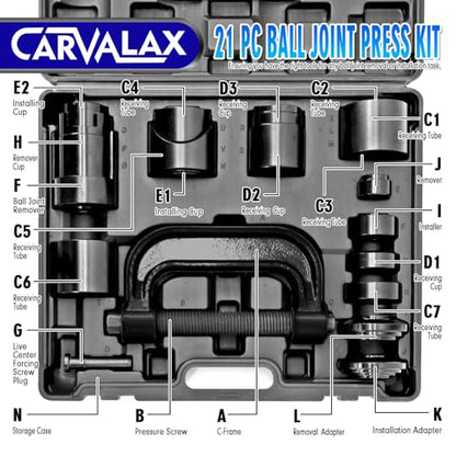 CARVALAX 21-Piece Ball Joint Press Kit | Ball Joint Removal Tool Kit w/Universal Adapters and Sockets for Most 2WD/4WD Cars, Trucks and SUVs - size: 21PC