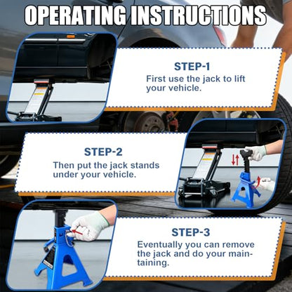 6 Ton Jack Stands Heavy Duty 13,200 LBs,Car Jack Stands for Trucks with Double Pin Locking & Extra Rubber Pads, 15.6"-23.4" Adjustable for Garage, Home,DIY Vehicle Lifting, 1 Pair Blue - size: 6 Ton