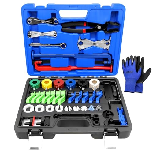 46pcs Master Quick Disconnect Tool Set Fuel Line Disconnect Tool Kit for Automotive A/C Fuel & Transmission Systems, Fuel Line Removal and Separator Tool Compatible with GM Ford Chrysler