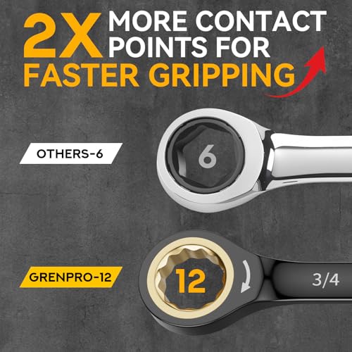 GRENPRO Ratchet Wrenches Set, Ratcheting Wrench Set, 9PC Sae 5/16 to 3/4 72Th Long Box Open End Ratchet Wrench Organizer With Color Ring With Roll Up Pouch With Gauge, Big Combination Wrench Tool Sets - style: 9PC SAE Ratchet Wrenches Set With Color Ring