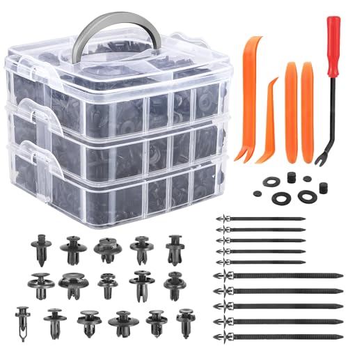 Car Retainer Clips & Fasteners Kit – 16 Universal Sizes Nylon Bumper, Fender Rivets, Door Panel Clips, and Plastic Rivets with 10 Cable Ties and Removal Tool for Toyota, Ford (635pcs) - style: 620pcs