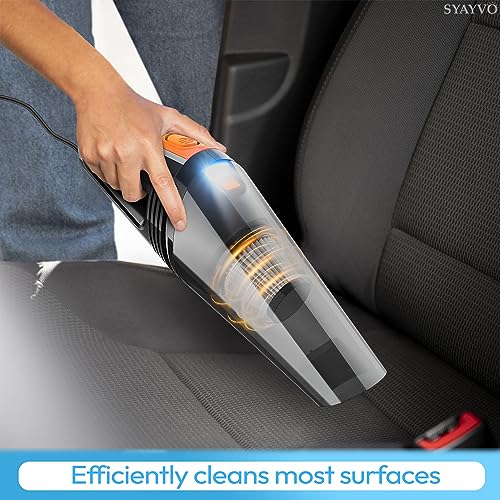 SYAYVO Portable Car Vacuum Cleaner - 8000PA/100W/DC12V Corded Vacuum Cleaner Handheld Vacuum with Attachments, LED Light Cleaning Kit 16.4 Ft Car Detailing Accessories for Women & Men