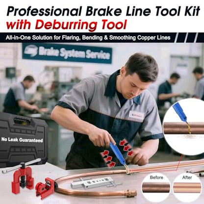 25ft Brake Line Kit with Deburring Tools, 3/16” & 1/4” Copper Steel Tubing, Includes Double/Single Flare Tool, Tube Cutter, Bender & Fittings, Universal Car & Truck DIY Repair Set - size: L-Double Flare