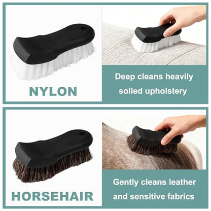 Upholstery Brush Set, Horse Brush Set, Convertible Top Brush, Cleaning Brush for Leather,Carpet, Car and Long Bristle Horse Hair Car Cleaning Brush for Car Interior Leather Seat and Home Furniture