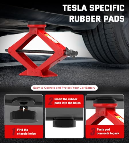 Car Jack Kit 2.5 Ton Scissor Jack for Tesla Model Y Model 3/S/X, Red Tesla Jack Kit with Tesla Pucks - color: Red