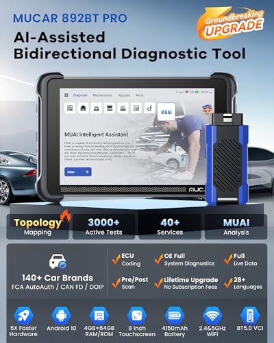 MUCAR 892BT PRO OBD2 Scanner with Topology Map, AI-Assisted Diagnostic Tool | Up Ver.of 892BT, J2534 Pass-Thru, OEM Diagnostics, 3000+ Active Test, ECU Coding, 40+ Services, Lifetime Update