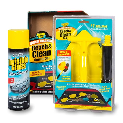 Invisible Glass 99031 Reach & Clean Glass Windshield Cleaner Tool Combo Kit With Premium Aerosol Glass Cleaner, Extendable Handle, (2) Reusable Quick Change Microfibers, and Storage Bag - style: Aerosol