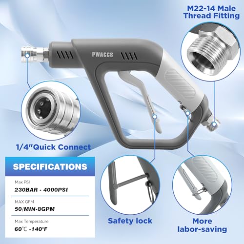 PWACCS Foam Cannon, 1.5 L Pressure Washer Gun with Dual Connector | 4000 PSI, Ideal for Driveways, SUVs & Detailing, Car Wash, Fits Most Pressure Washers with 1/4" Quick-connect - size: M22 14mm