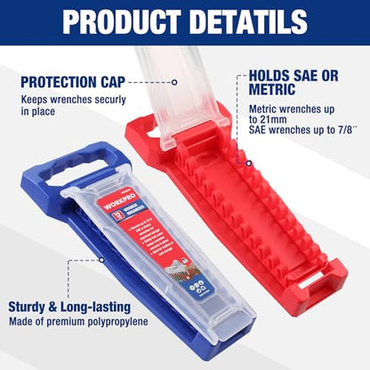 WORKPRO 2-Piece Wrench Organizer, 24-Slot Wrench Holder Set with Lock Cover | Plastic Wrench Storage Metric & SAE Compatibility (Up to 19mm or 7/8), Premium Quality Tool Trays with Carrying Handle - style: Plastic Wrench Organizer(2PC)