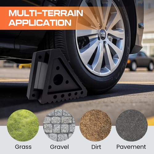 Taifa Rubber Wheel Chocks for Travel Trailers, Heavy Duty RV Wheel Stoppers Tire Chock with Portable Handle for Camper Cars Trucks etc., Black, 2 PCS - color: Rubber-2Pcs