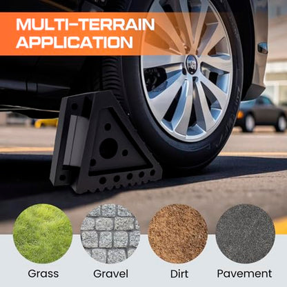 Taifa Rubber Wheel Chocks for Travel Trailers, Heavy Duty RV Wheel Stoppers Tire Chock with Portable Handle for Camper Cars Trucks etc., Black, 2 PCS - color: Rubber-2Pcs