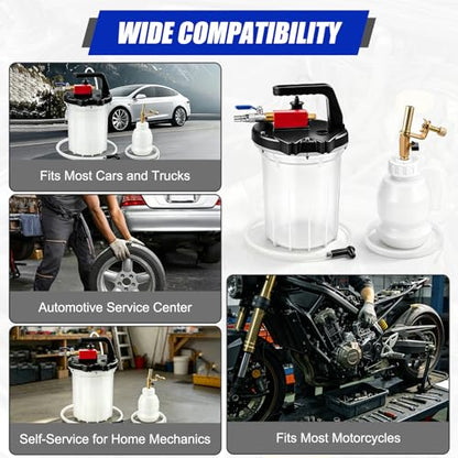 3L Vacuum Brake Bleeder Pump Kit, 1L Refilling Bottle & Adapters for Automotive Bleeding, One-Person Operation Brake Bleeder Kit