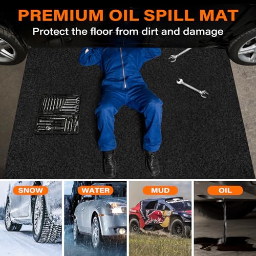 Heavy Duty Oil Mat for Driveway, 60 x 72 Inch Garage Mat for Under Car | Premium Oil Change Mat, Rubber Backing Non-Slip and Waterproof, Absorbent Pads Protect Your Floor from Spills, Oil Drips - size: 60x72in