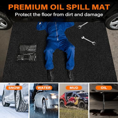 Heavy Duty Oil Mat for Driveway, 60 x 72 Inch Garage Mat for Under Car | Premium Oil Change Mat, Rubber Backing Non-Slip and Waterproof, Absorbent Pads Protect Your Floor from Spills, Oil Drips - size: 60x72in