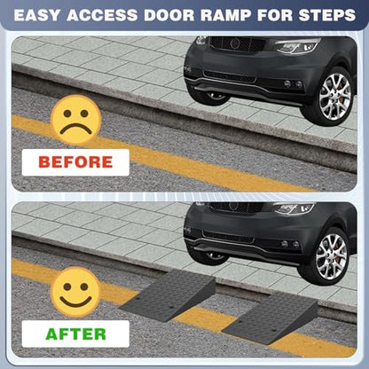 Rubber Threshold Ramp 7.87 Inch Rise, Wheelchair Rubber Door Ramp with Non-Slip Surface, Home Step Ramp with Channel for Wheelchairs/Cars/Scooters (2PCS, 2200LBs Loading) - size: 7.87IN-2PCS