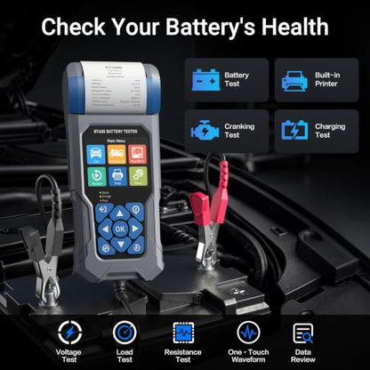Car Battery Tester with Printer VDIAGTOOL BT600, 6V 12V 24V Automotive Load Tester for Lead-Acid & Lithium, Auto Alternator Starter Charging System Analyzer for Car Truck Motorcycle (3 Paper Rolls)