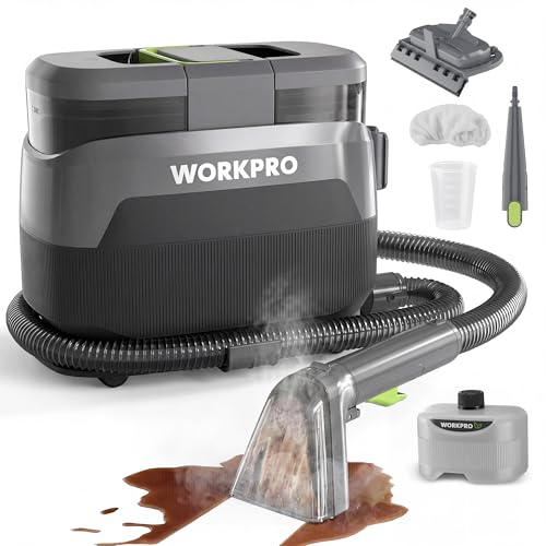 WORKPRO Portable Steam Carpet & Upholstery Cleaner Machine, 16KPa Suction with 4 Cleaning Modes, Spot Cleaner Machine with Heating System and Multi-Function Tools for Sofa, Pet Stains & Car Interior