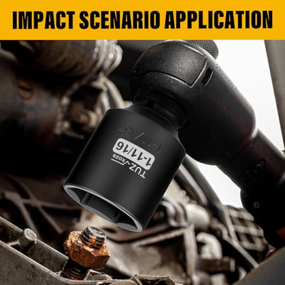 1/2 Inch Drive 1-11/16 Inch Deep SAE 6 Point CR-MO Impact Socket | Radius Corner Design,Square Chamfered Opening,Axle Nut Impact Grade Socket for Easy Removal - size: 1/2” Drive 1-11/16 Deep, style: 1/2" Drive Deep Socket