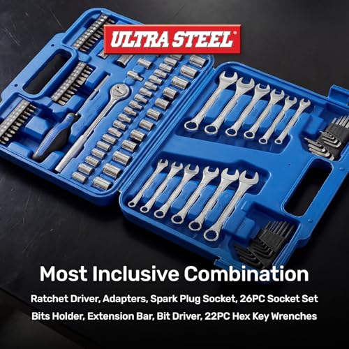 113PC Professional Mechanic Tool Set, Ratchet, Sockets | Wrenches, Hex Keys, Bits, Blow Mold Case, DIY, Home, Repair, Electronics, Garage, Workshop, Precision, Fastening