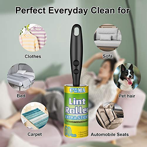 COMMEMA Lint Rollers for Pet Hair Extra Sticky, Pet Hair Remover Set Brush for Dog & Cat Hair Removal, Clothes, Furniture, 2 Handles with 4 Refills, 240 Total Sheets