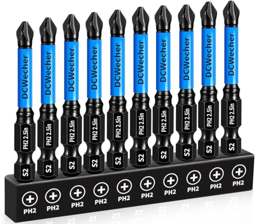 10-Pack 2 Phillips Bits for Impact Driver, 2.5-Inch Magnetic Drill Screwdriver Bit Set, with 1/4" Hex Shank S2 Steel, for Power Drill, Professional & DIY - size: 2.5 inch 10pcs ph2
