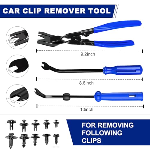 10 Pcs Car Trim Removal Tool Kit with Non-Scratch Plastic Pry Tool and Auto Clip Pliers, Automotive Car Trim Rivet Clip Removal Tool for Door Panel Dashboard Body Repair Kit -Blue | High-strength impact-resistant nylon material,Suitable for automotive int