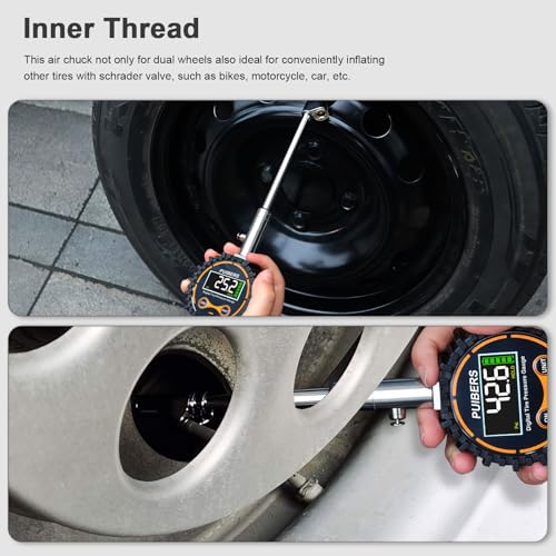 Semi Truck Digital Tire Pressure Gauge 200 PSI with LCD Color Screen, Heavy Duty Dual Head Chuck Tire Guage, ANSI B40.1 Certified - for Semi Trucks, Trucks, Cars, SUVs - size: 200PSI Truck Digital New