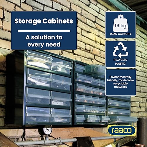 Raaco Steel Storage Cabinet, Standard 18-Drawer (C9-18) - Nuts & Bolts | Clear Polypropylene Plastic Drawer, Small Parts Organizer, Screws, Nuts & Bolts, Crafts & Hardware - For workshop and garage - size: Standard-18D, style: Steel Cabinets