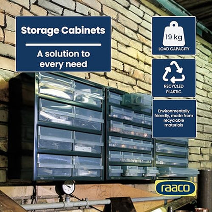 Raaco Steel Storage Cabinet, Standard 18-Drawer (C9-18) - Nuts & Bolts | Clear Polypropylene Plastic Drawer, Small Parts Organizer, Screws, Nuts & Bolts, Crafts & Hardware - For workshop and garage - size: Standard-18D, style: Steel Cabinets