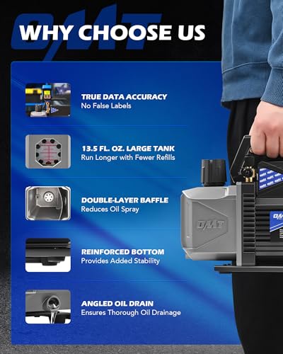 Orion Motor Tech A2L AC Vacuum Pump and Gauge Set, for R1234yf R32 R134a R410A Systems with 3.5 cfm Sparkless Ignition Proof Vacuum Pump, 3 Way AC Gauges Quick Couplers Can Taps Hoses Thermometer - size: 3.5 CFM A2L&R1234yf R32 R134a R410A