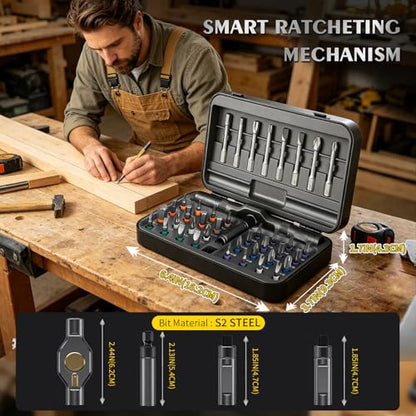 42 in 1 Magnetic Ratcheting Screwdriver Set, Multi-Bit Magnetic Screwdriver Kit with S2 Steel Bits & T-Handle Ratchet,Portable Repair Ratchet Screwdriver for Computer,Watch, Bicycles DIY,Gifts for Men - size: 42 In 1