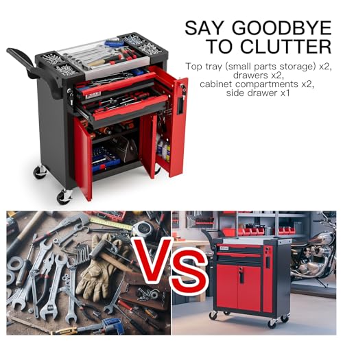 2-Drawer Tool Chest with Wheels, Rolling Tool Chest with Side Drawer,Tool Cabinet Drawers lockable,Tool Cart with Top compartment,for Garage Storage,Workshop,Home,Safety Rounded Corner Anti-collision - style: 2-Drawer