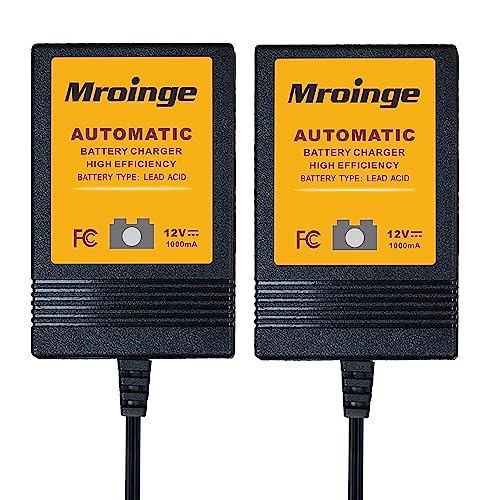 Trickle Charger, Mroinge 12V 1000mA Smart Battery Charger & Maintainer and Automatic Float Charger for Motorcycle, ATV, Lawnmowers and More. [2-Pack]