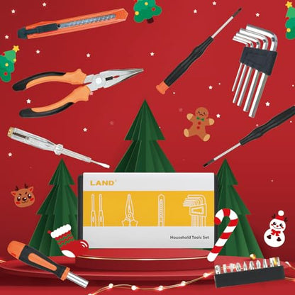 LAND 22-Piece Small Tool Kit with Toolbox - Essential Household Tool Set for Home Repair, DIY Projects, Garage & College Dorm, Includes Pliers, Screwdrivers & Portable Storage Case