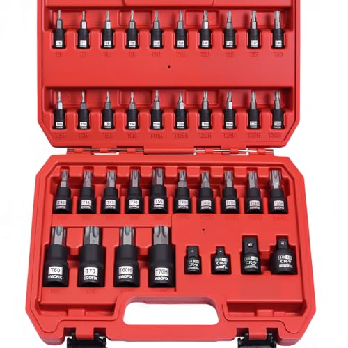 38 Piece Torx Bit Set, Premium S2 Alloy Steel, Solid Star T6 ~ T70 & Tamper Proof T6 ~ T70, with Socket Adapters - style: 38PCS T socket set