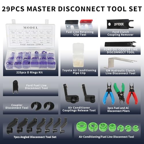 DPTOOL 29pcs Master Quick Disconnect Tool Set | Fuel Line Disconnect and Removal Tool for A/C, Fuel and Transmission Cooler Lines with AC Disconnect Pliers and O Seal Kit