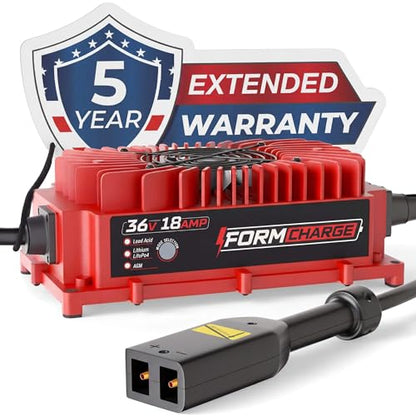 FORM 36 Volt Golf Cart Battery Charger for EZGO TXT Golf Carts with D-Style Plug - 36V 18AMP for Lead Acid, LiFePO4, Lithium Batteries - Waterproof Design - size: Lead Acid, Lithium & AGM