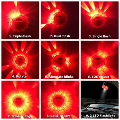 Ecoangel USB Rechargeable LED Road Flares Emergency Lights-Roadside Warning Car Safety Beacon Flashing Disc Flare Kit with Magnetic Base for Vehicles & Boat | 3 Beacon Disc Pack - color: 3