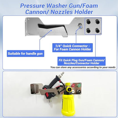 FIXFANS Pressure Washer Gun Holder, Wall Mounted Foam Cannon Tool Organizer | Power Washer Snow Foam Lance Tool Organizer, Nozzle Tips and Car Wash Accessories Kit Storage Rack, 1/4" Quick Connect - size: 2.87 ×16.54 × 3.88 INCH