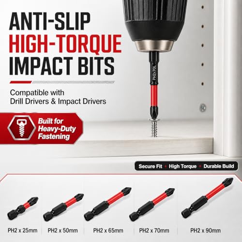 High Magnetic Drill Bit Set: K5 Impact Resistant Anti-Slip Bits, Non-Slip Alloy Steel for Impact Drivers, DIY/Pro Use 6pcs (25-150mm) (6, Black) - color: Black