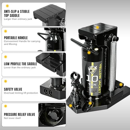 YELLOW JACKET Toe Jack, 10 Ton Saddle/5 Ton Claw 2-in-1 Low Profile Lift Jack, Heavy Duty Hydraulic Claw Jack for Automotive, Machinery, Construction, Farm, Garage - size: 10 Ton Saddle