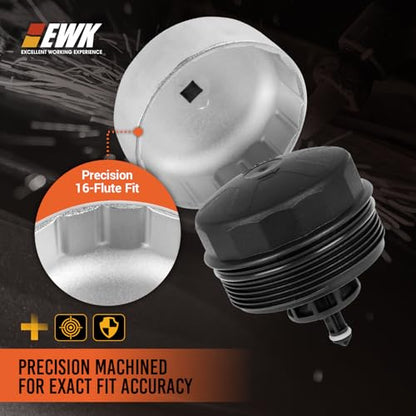 EWK 86.6mm 16-Flute Oil Filter Wrench, Heavy-Duty Cup Tool for BMW Cartridge Caps, Remove & Install Filter Housing Safely with 3/8" Drive, Fits 2006+ Models