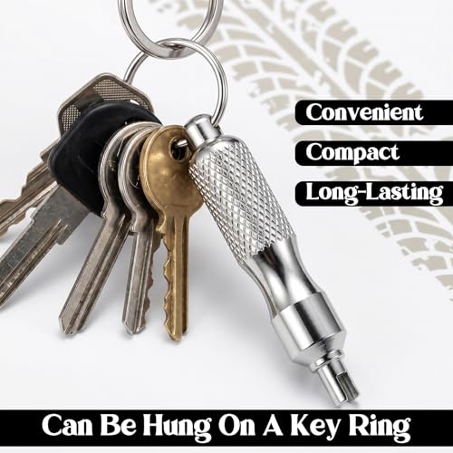 2Pcs Valve Stem Removal Tool, Stainless Steel Motorcycle Keychain, Valve Stem Puller Remover Core Tire Valves Stem Tool Portable Repair Accessories for Car Bicycle Motorcycle Repair Install