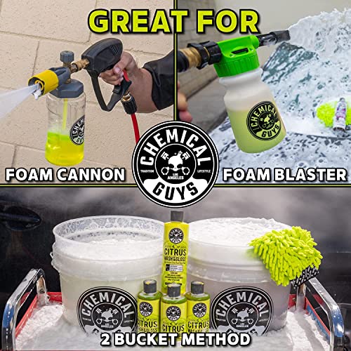 Chemical Guys CWS_301_16M Car Wash Starter Bundle - Citrus Wash & Gloss Foaming Car Wash Soap, 16 oz, Citrus Scent + Green Chenille Wash Mitt (2 Items) Works on Cars, Trucks, SUVs, RVs & More - size: 16 oz